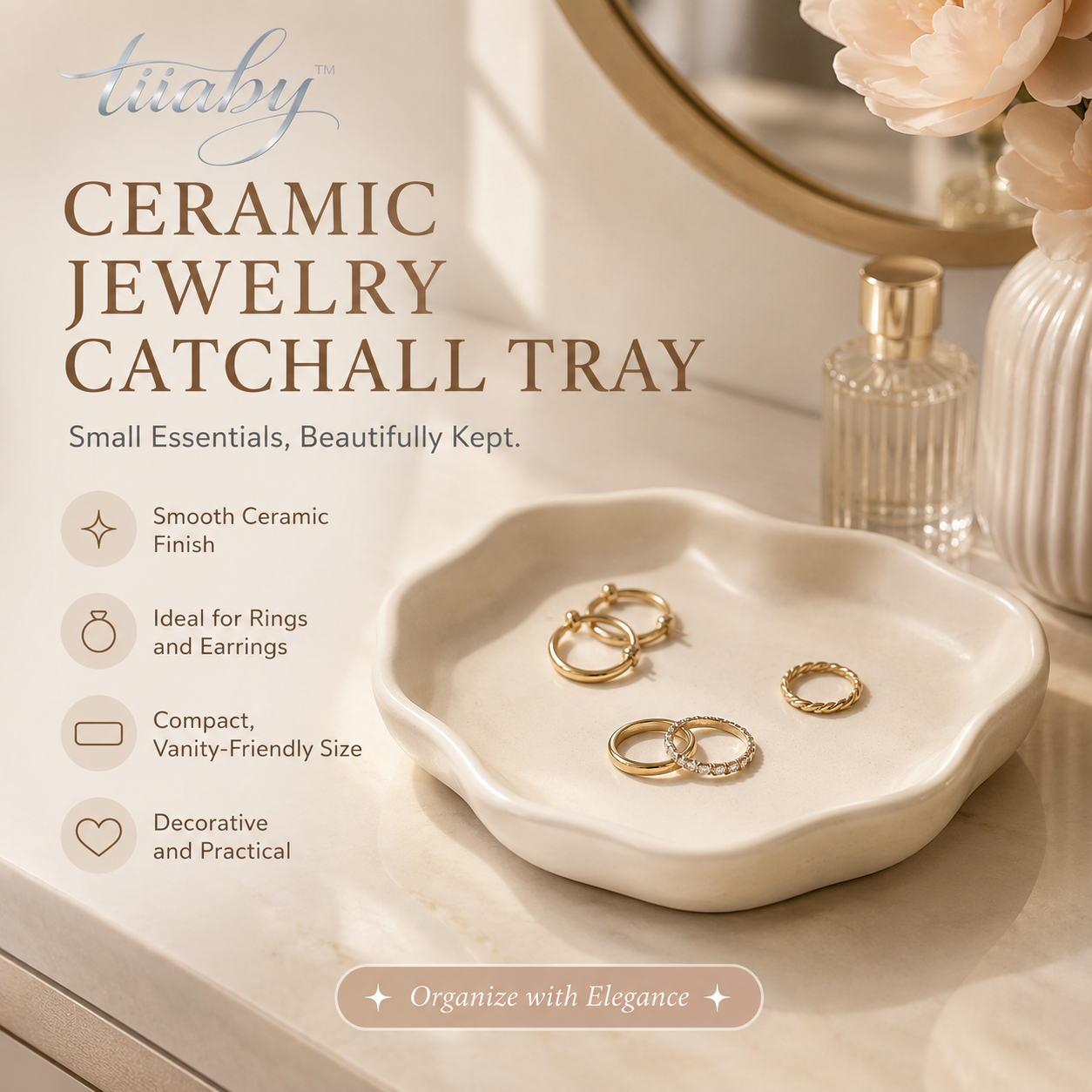 tiiaby ceramic jewelry catchall tray holding rings and earrings