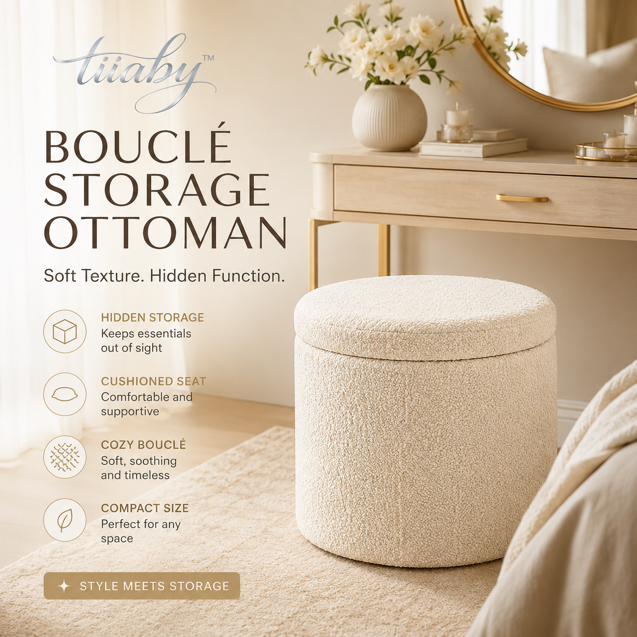tiiaby boucle storage ottoman with cushioned lid and hidden storage