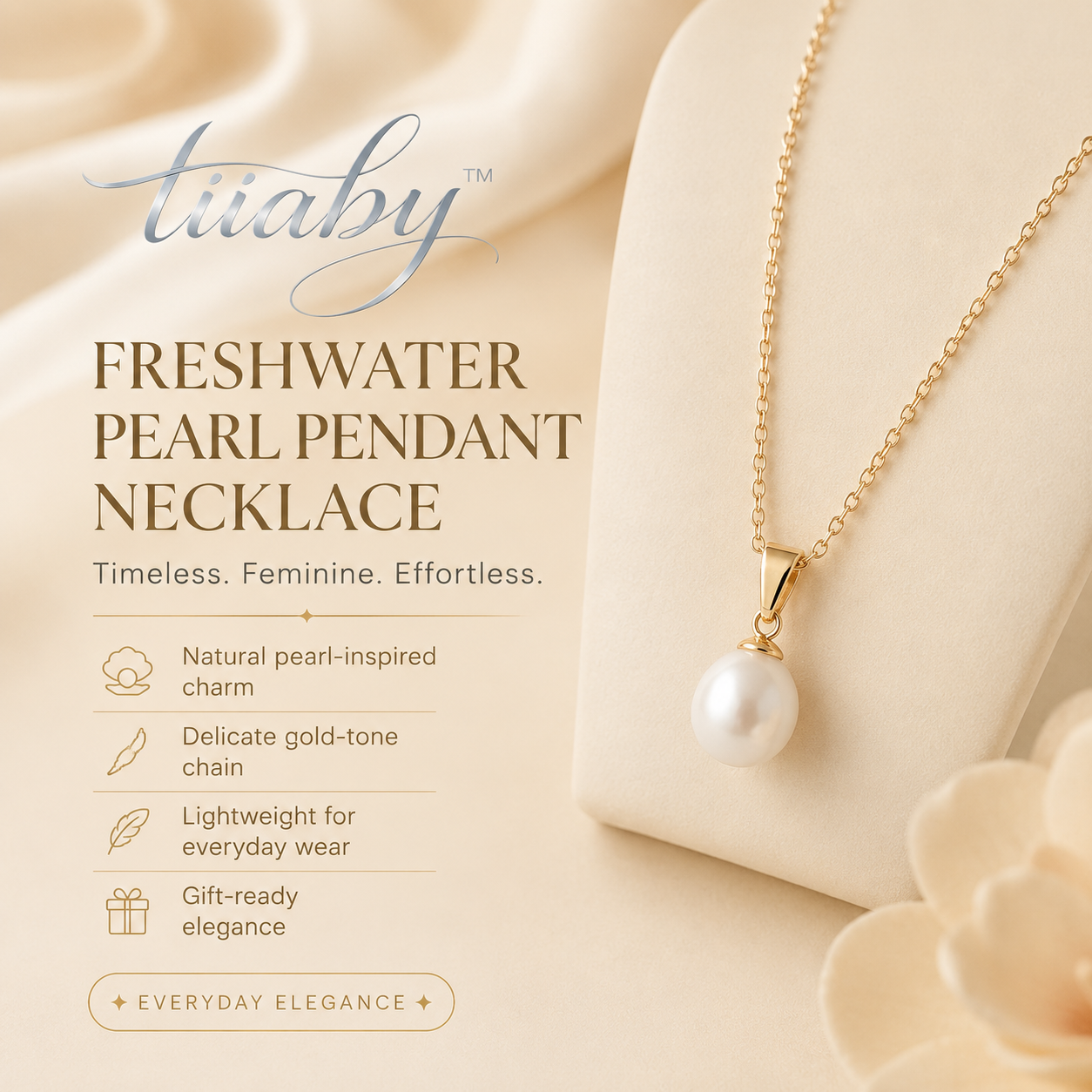 tiiaby freshwater pearl pendant necklace on a delicate gold-tone chain