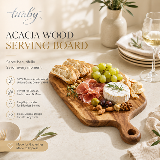 tiiaby acacia wood serving board with handle for charcuterie and entertaining