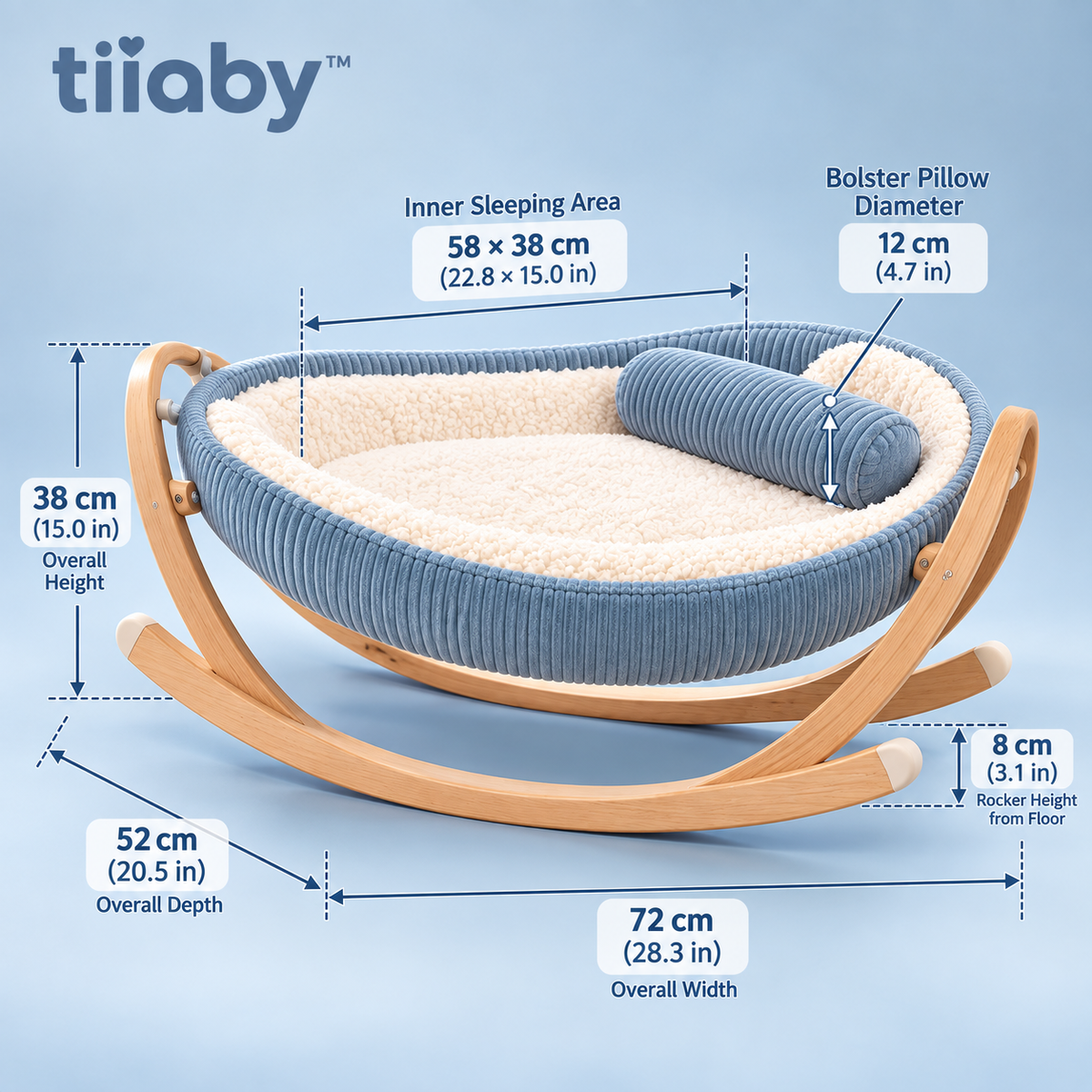 tiiaby Driftwood Rocking Pet Cradle Bed dimensions