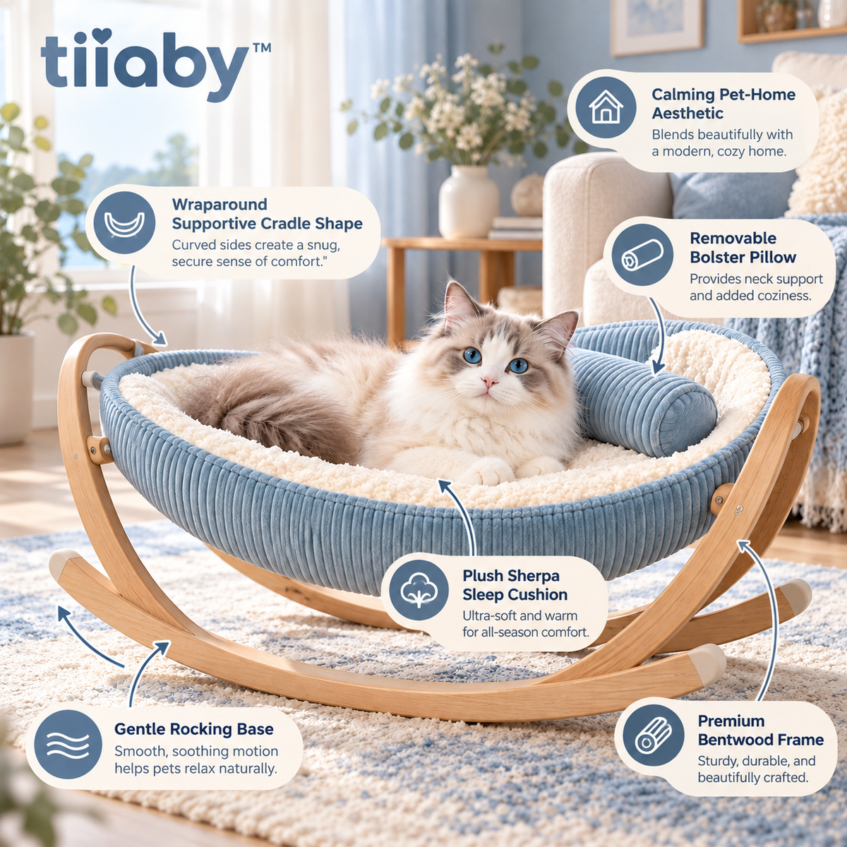 tiiaby Driftwood Rocking Pet Cradle Bed feature details