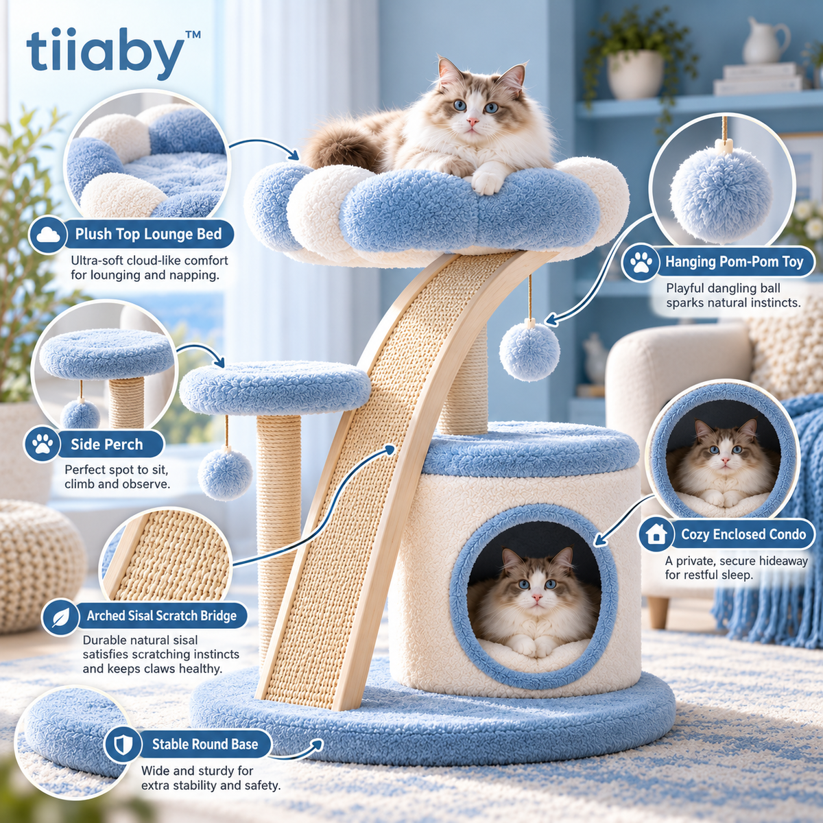 tiiaby OrbitCove Arc Cat Lounge feature details