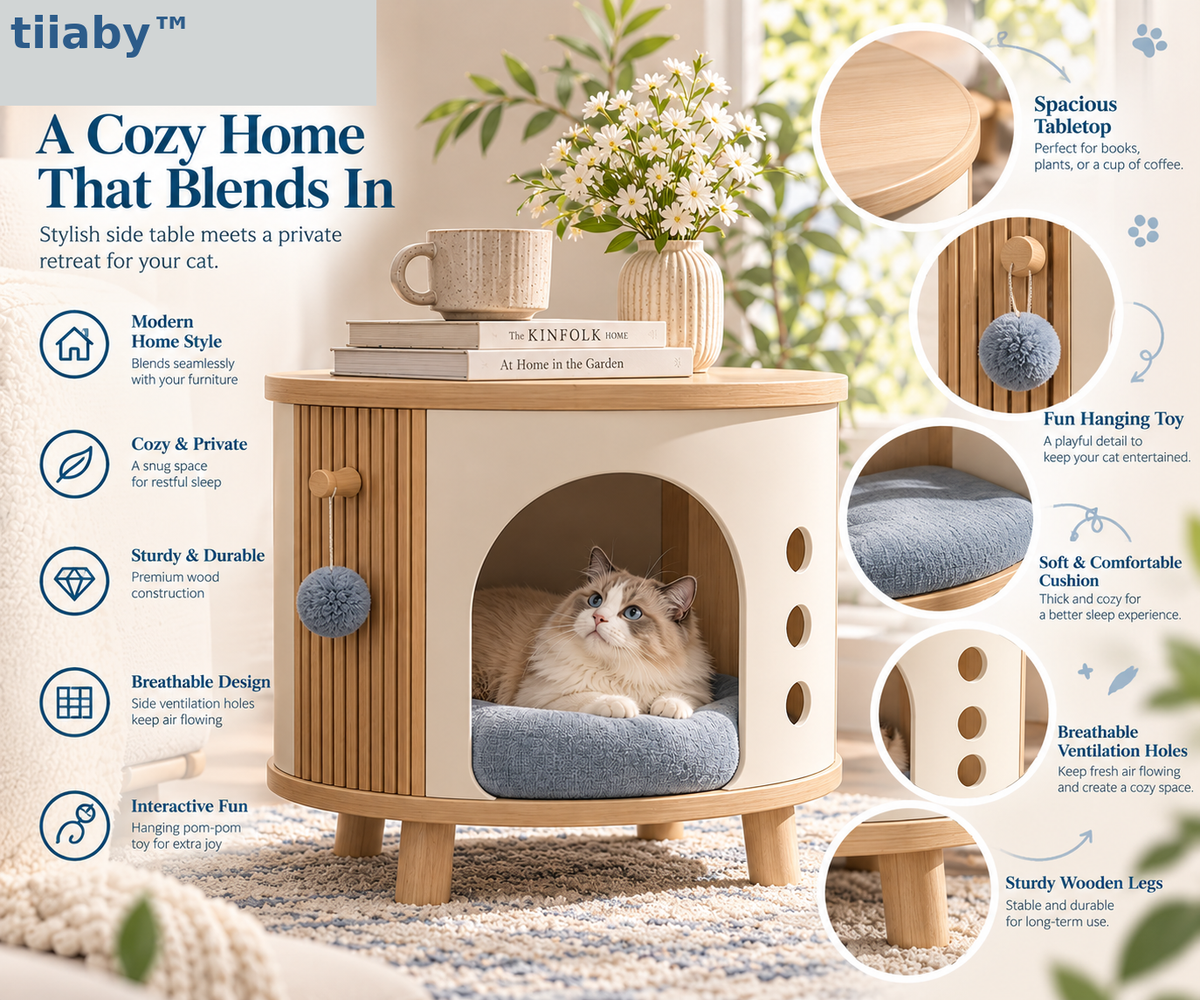 tiiaby HavenRound Cat House Side Table feature details