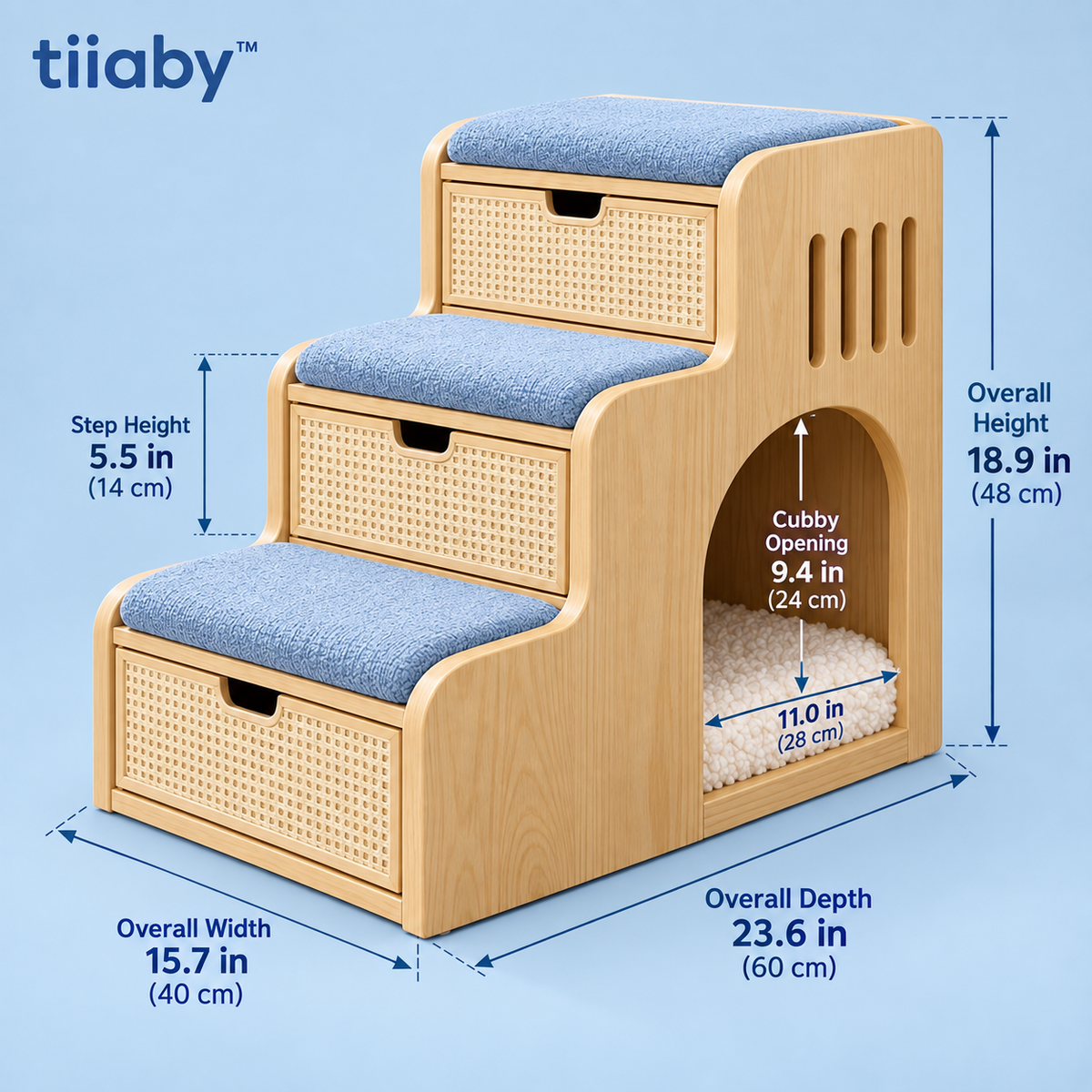 tiiaby StepNest Storage Pet Stairs dimensions