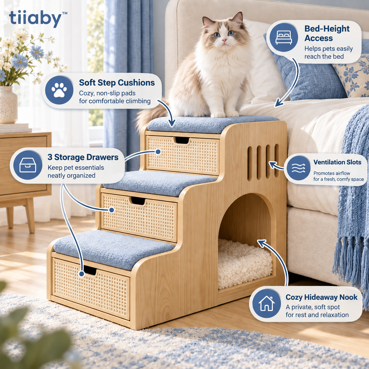 tiiaby StepNest Storage Pet Stairs feature details
