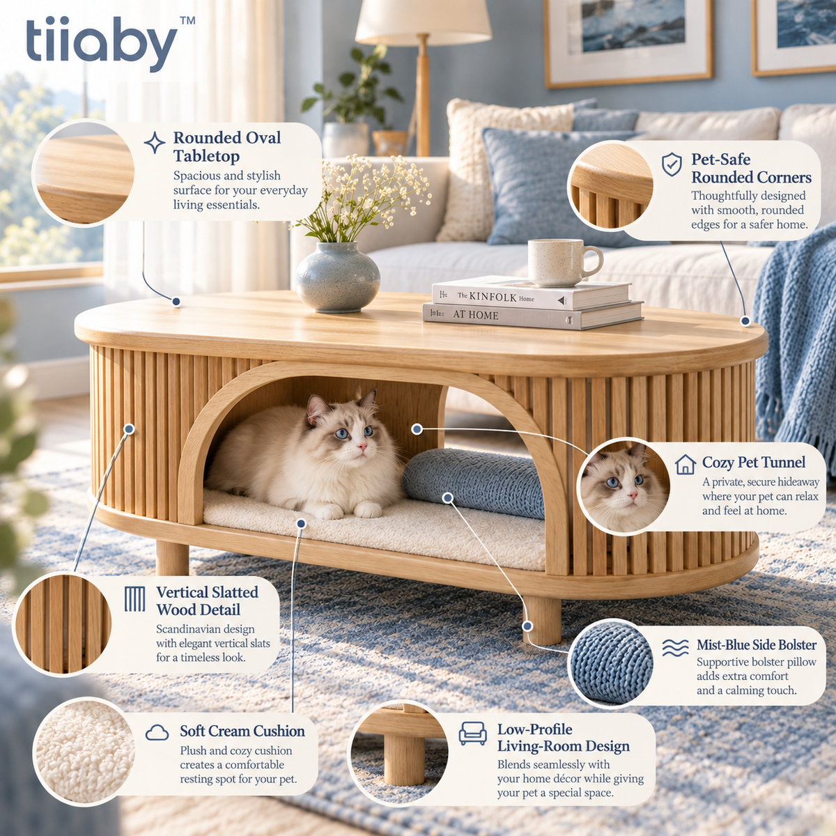 tiiaby FlowCove Tunnel Coffee Table feature details