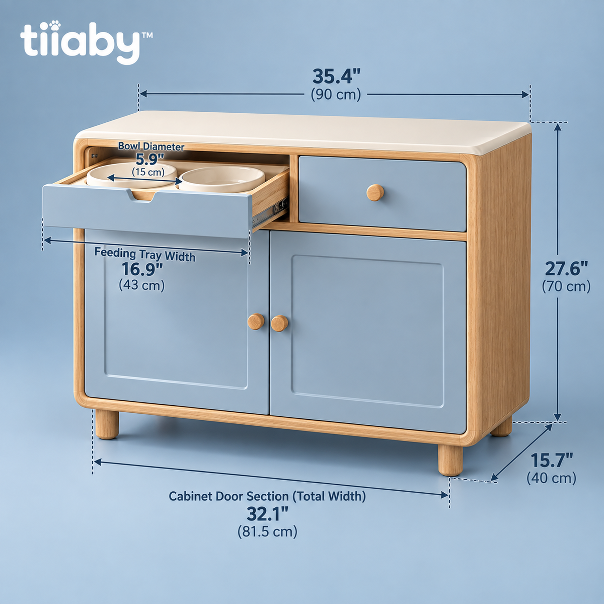 tiiaby Pantry Pet Feeding Console dimensions